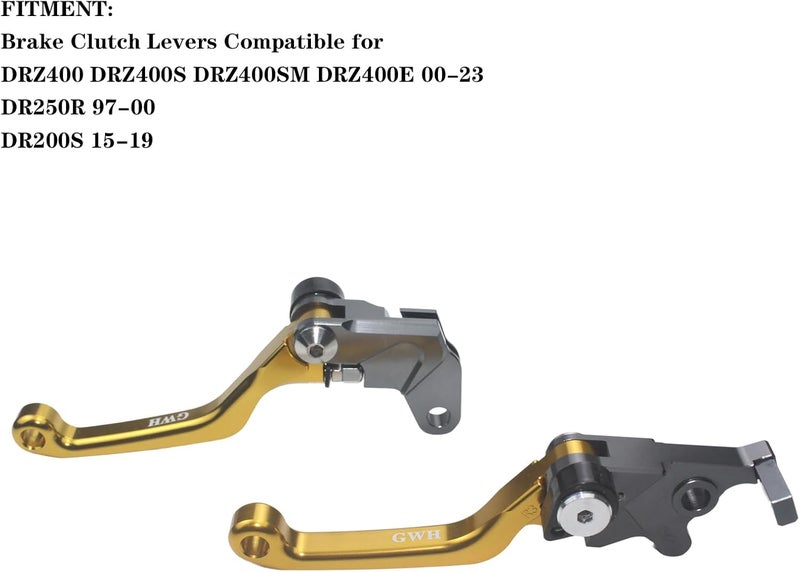 Adsspro Motorcycle Billet Foldable Brake Clutch Lever Handle CNC Aluminum Pivot for DRZ400 DRZ400S DRZ400SM DRZ400E 00-23 DR250R 97-00 DR200S 15-19 Dirt Pit Bike Motocross Motorbike (Gold) - Image 2